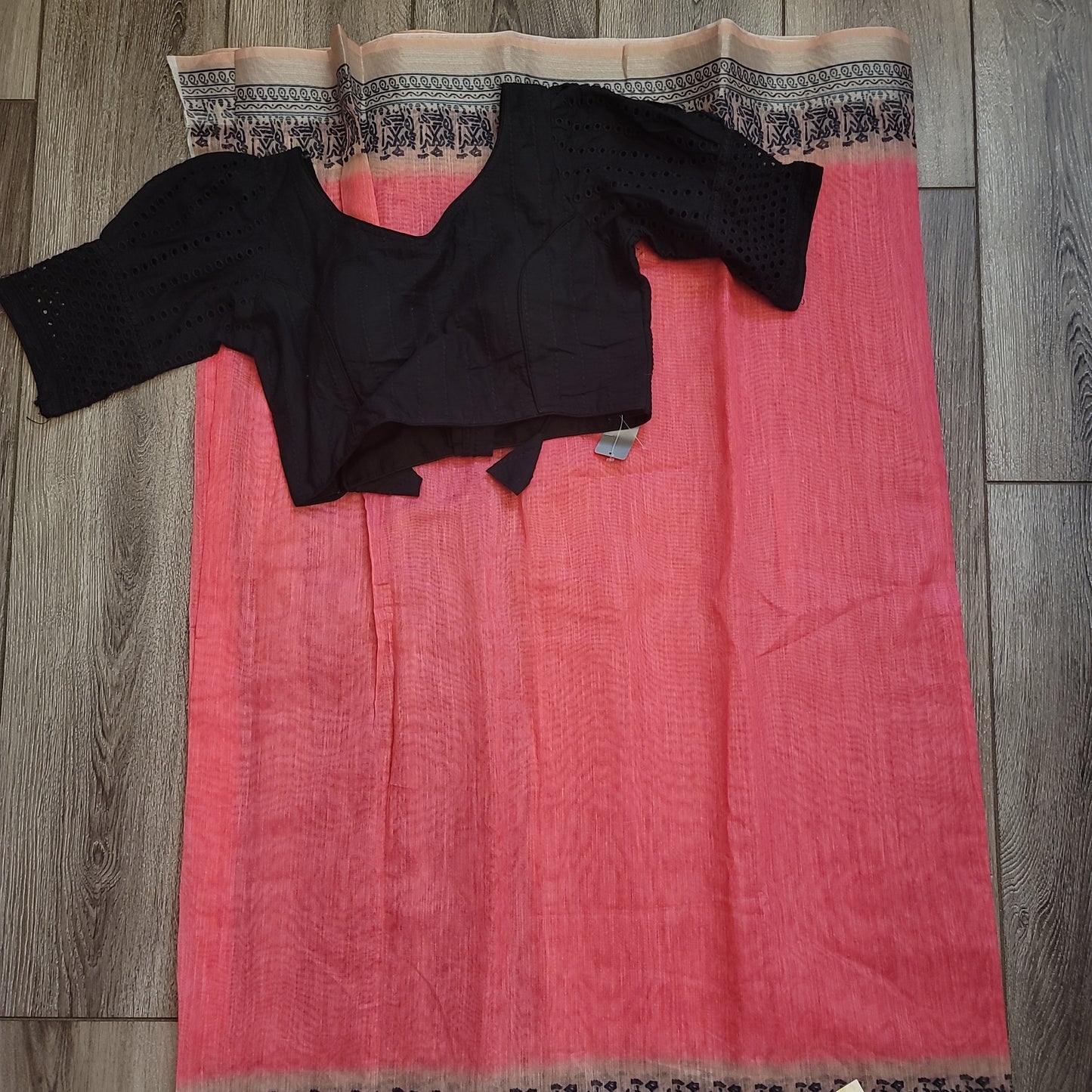 Pink Linen Cotton Saree with Blouse
