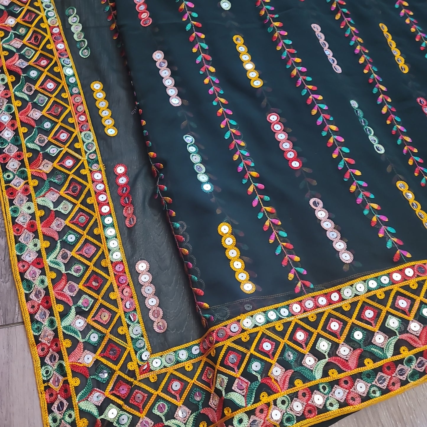 Dark Green Heavy Georgette Thread Embroidery Saree