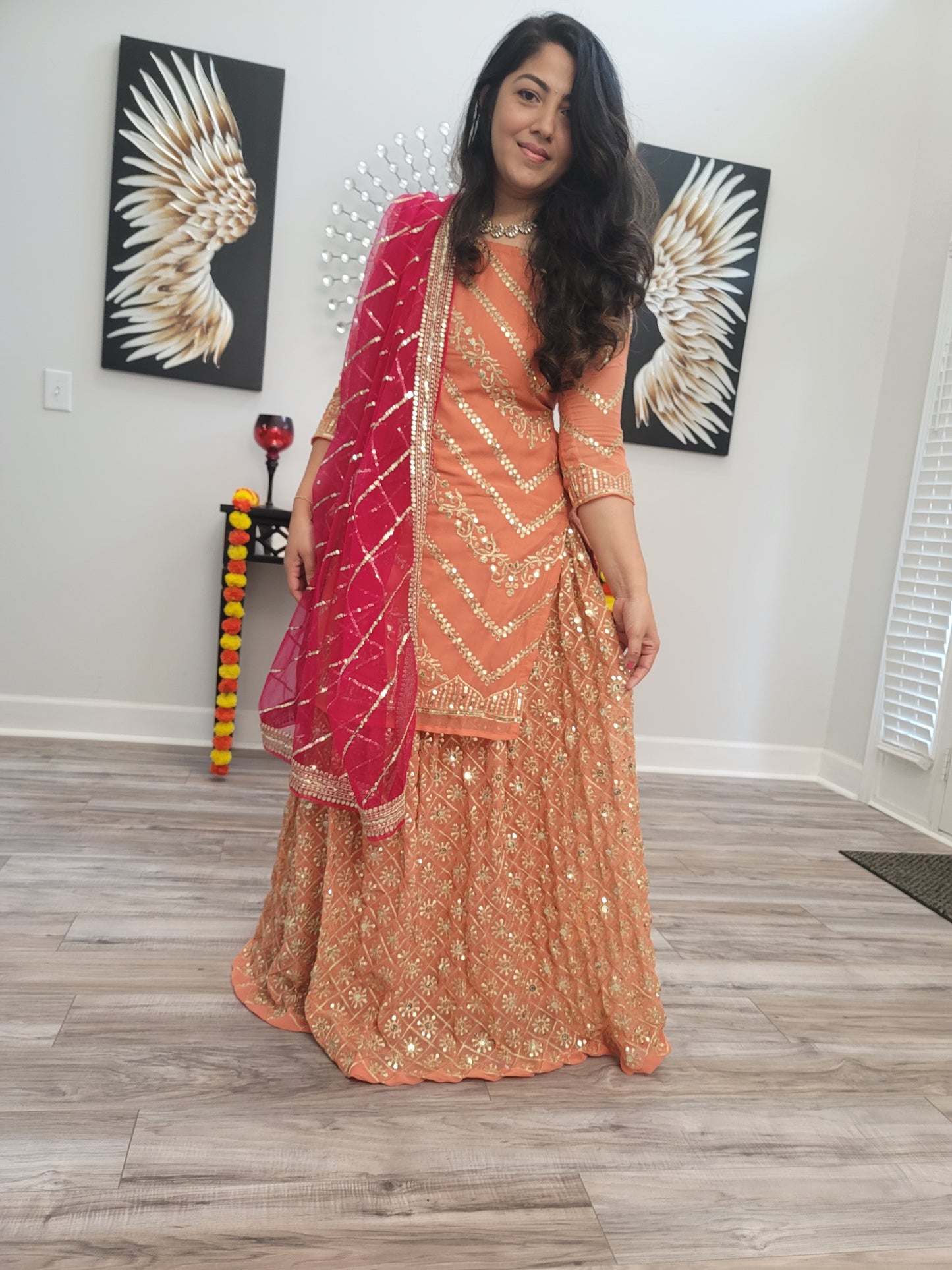Orange Long Top Lehenga Set