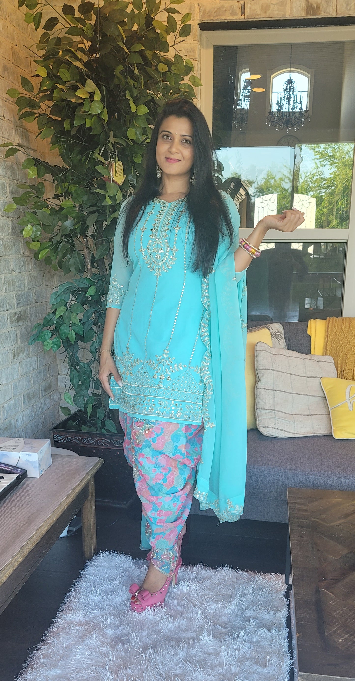 Blue Designer Work Dhoti Salwar Suit