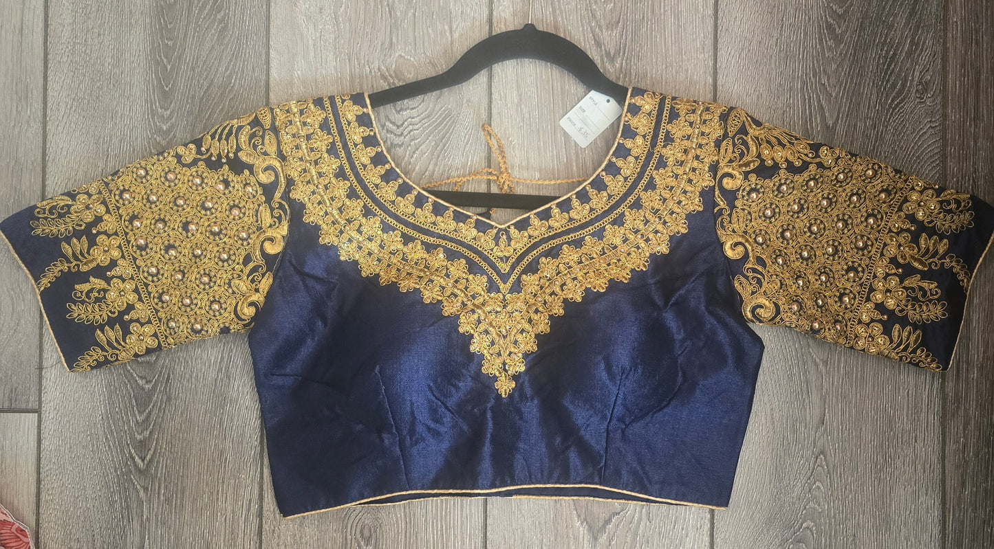 Blue Full Stitched Blouse with Coding Handwork