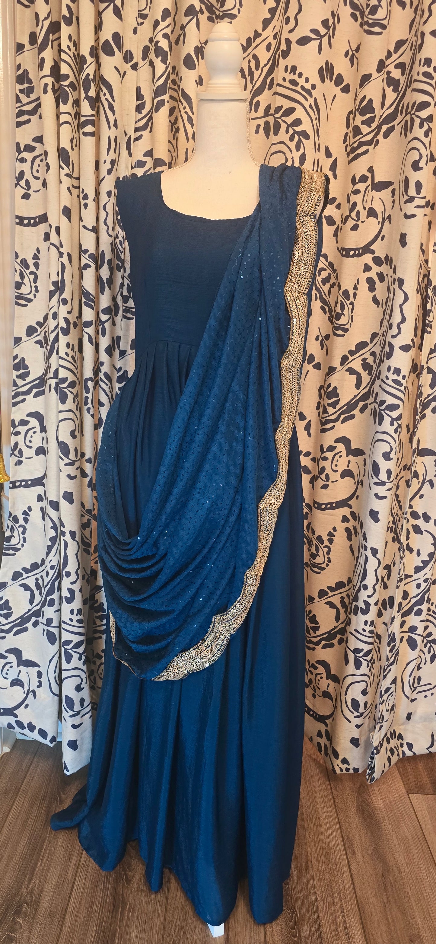 Blue Gown Saree with Jacket