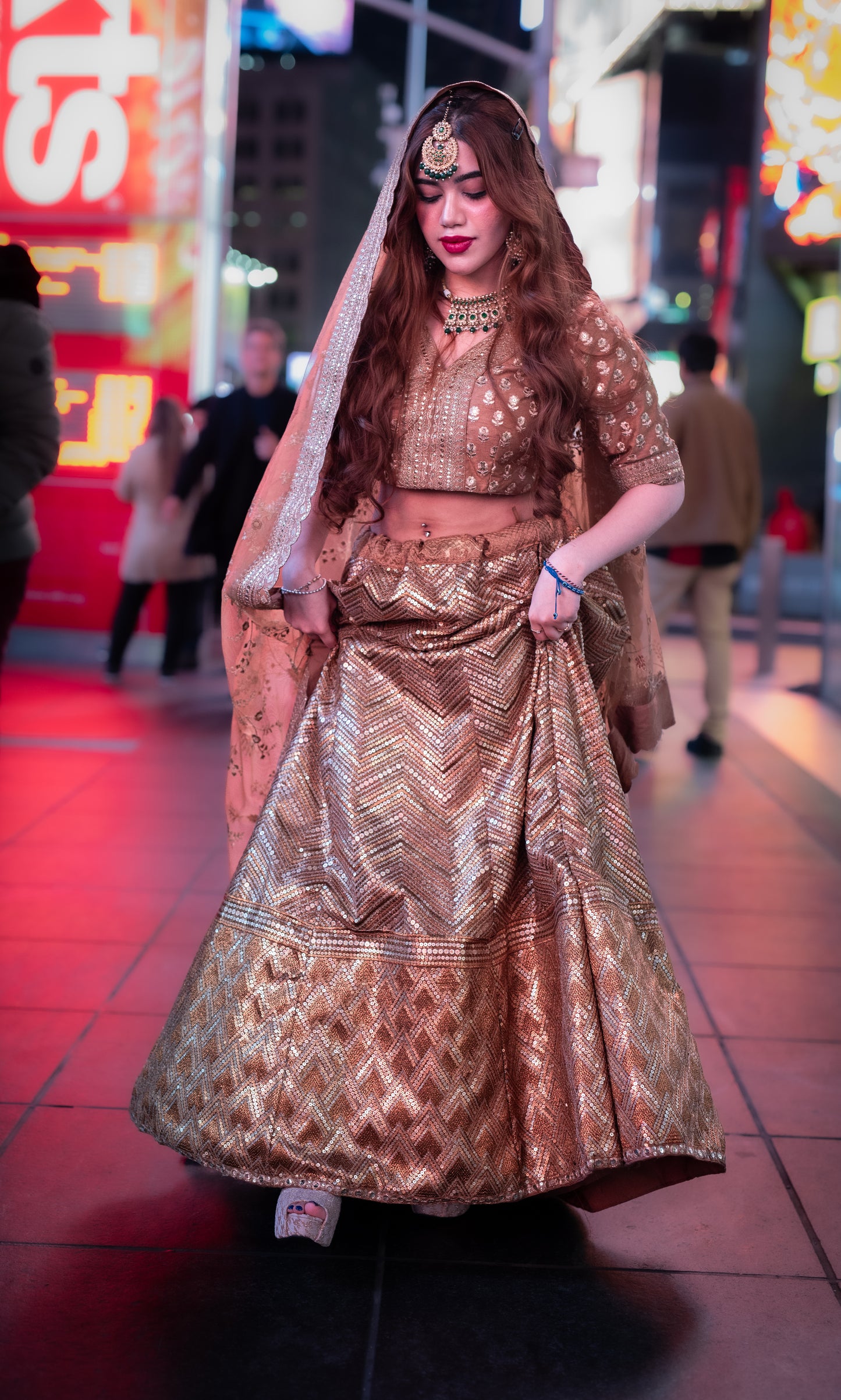 Golden PartyWear/Bridal Brown Lehenga