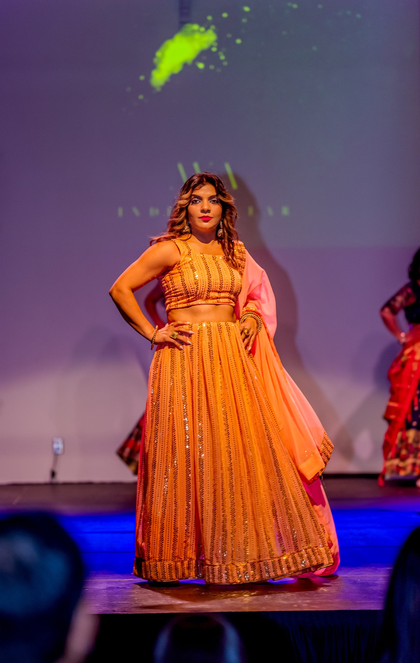 Peach Georgette Twill Sequins Lehenga