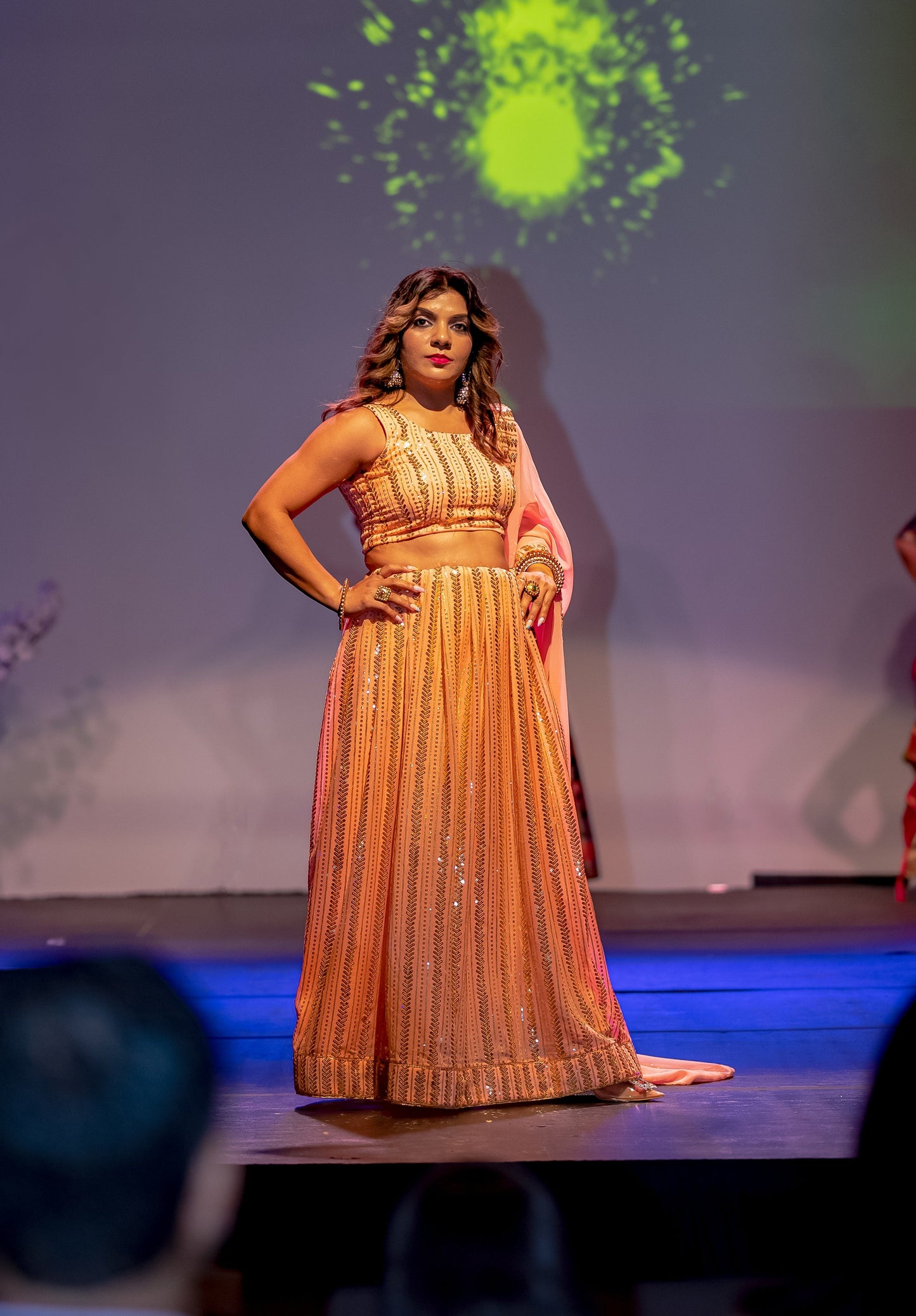 Peach Georgette Twill Sequins Lehenga