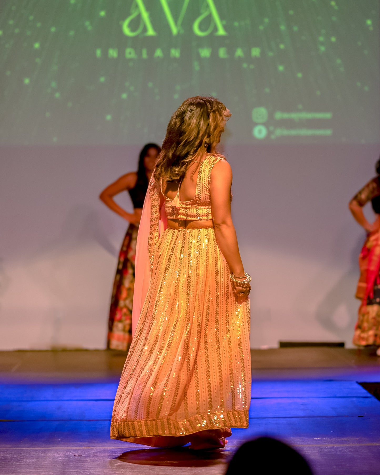 Peach Georgette Twill Sequins Lehenga