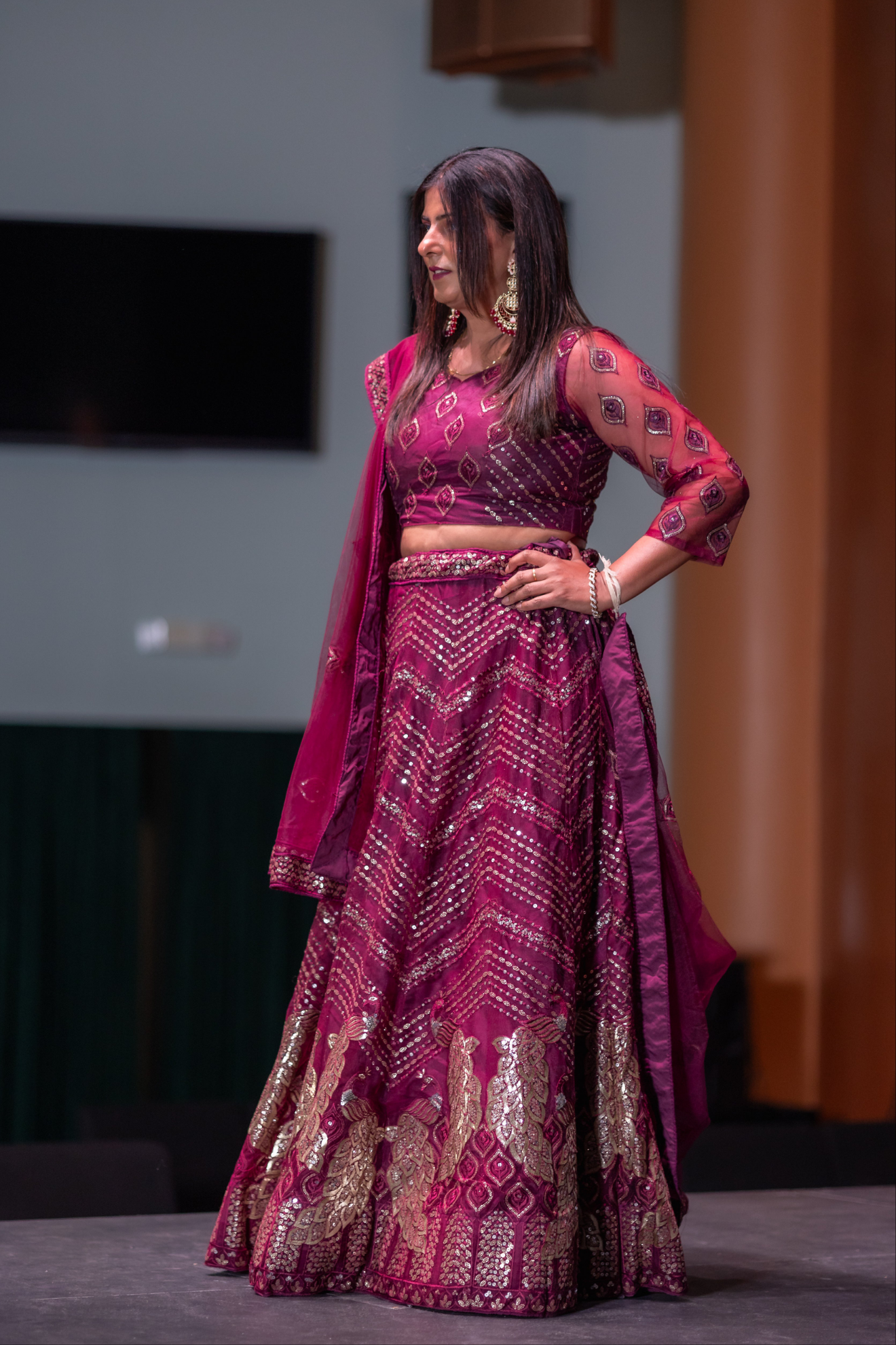 Burgundy Lehenga with Coding Work