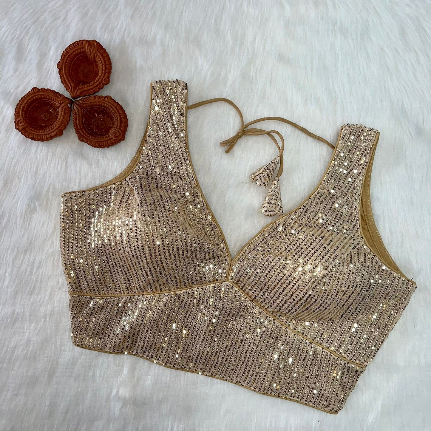 Stitched Sequence V Neck Blouse