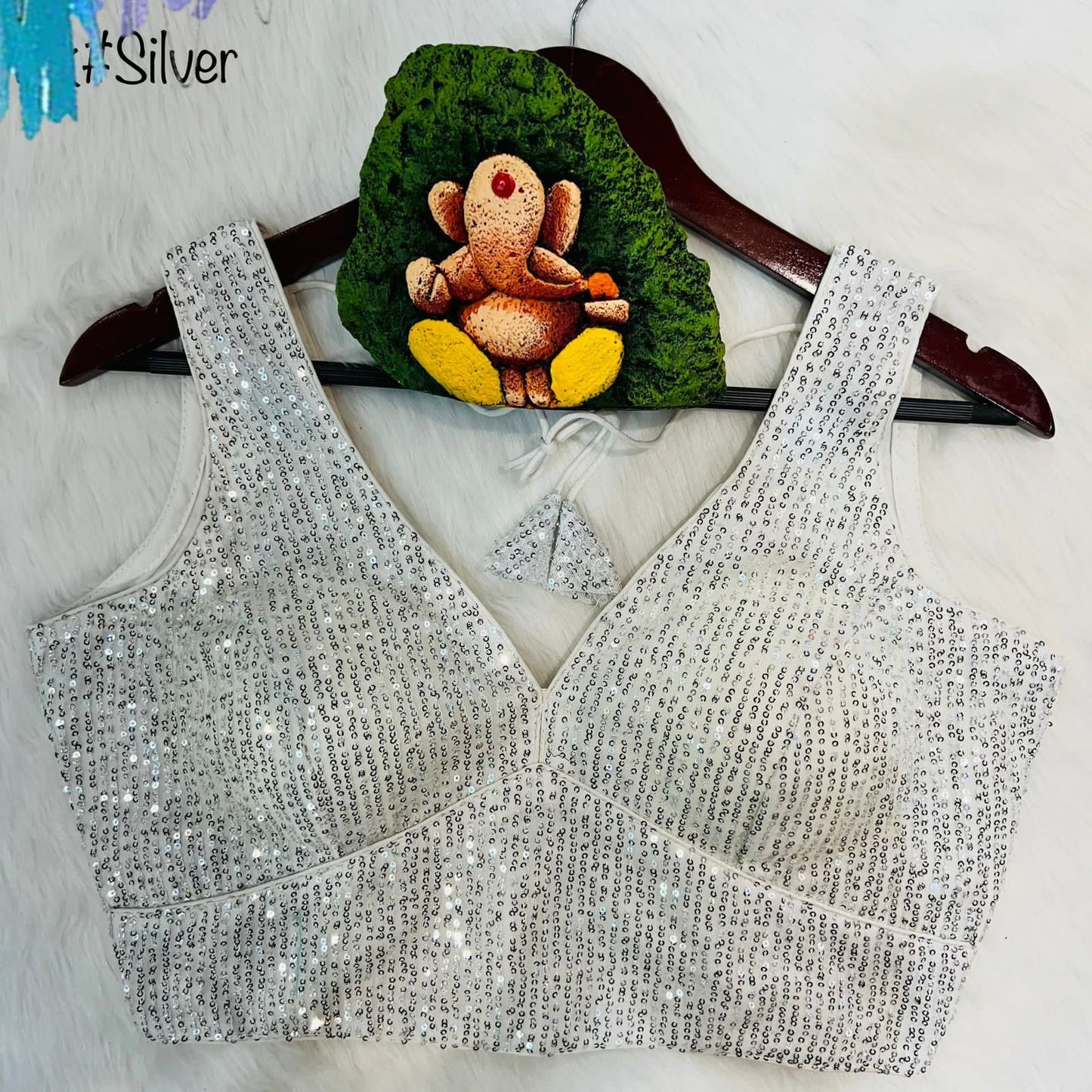 Stitched Sequence V Neck Blouse