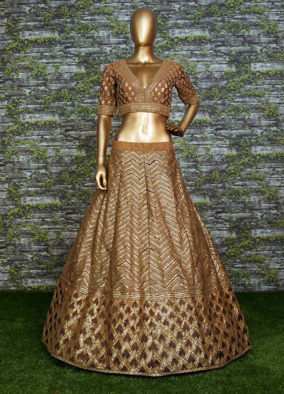 Golden PartyWear/Bridal Brown Lehenga