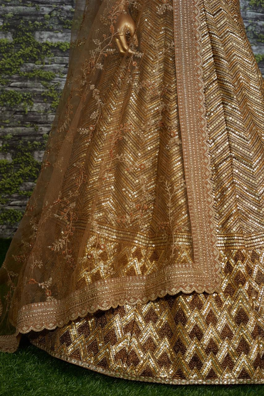 Golden PartyWear/Bridal Brown Lehenga