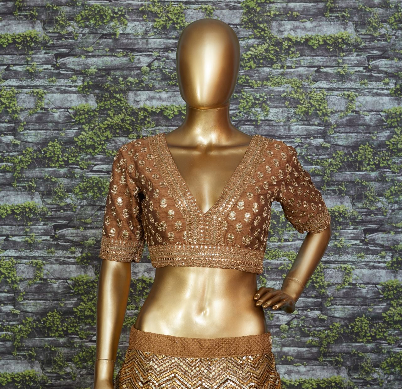 Golden PartyWear/Bridal Brown Lehenga
