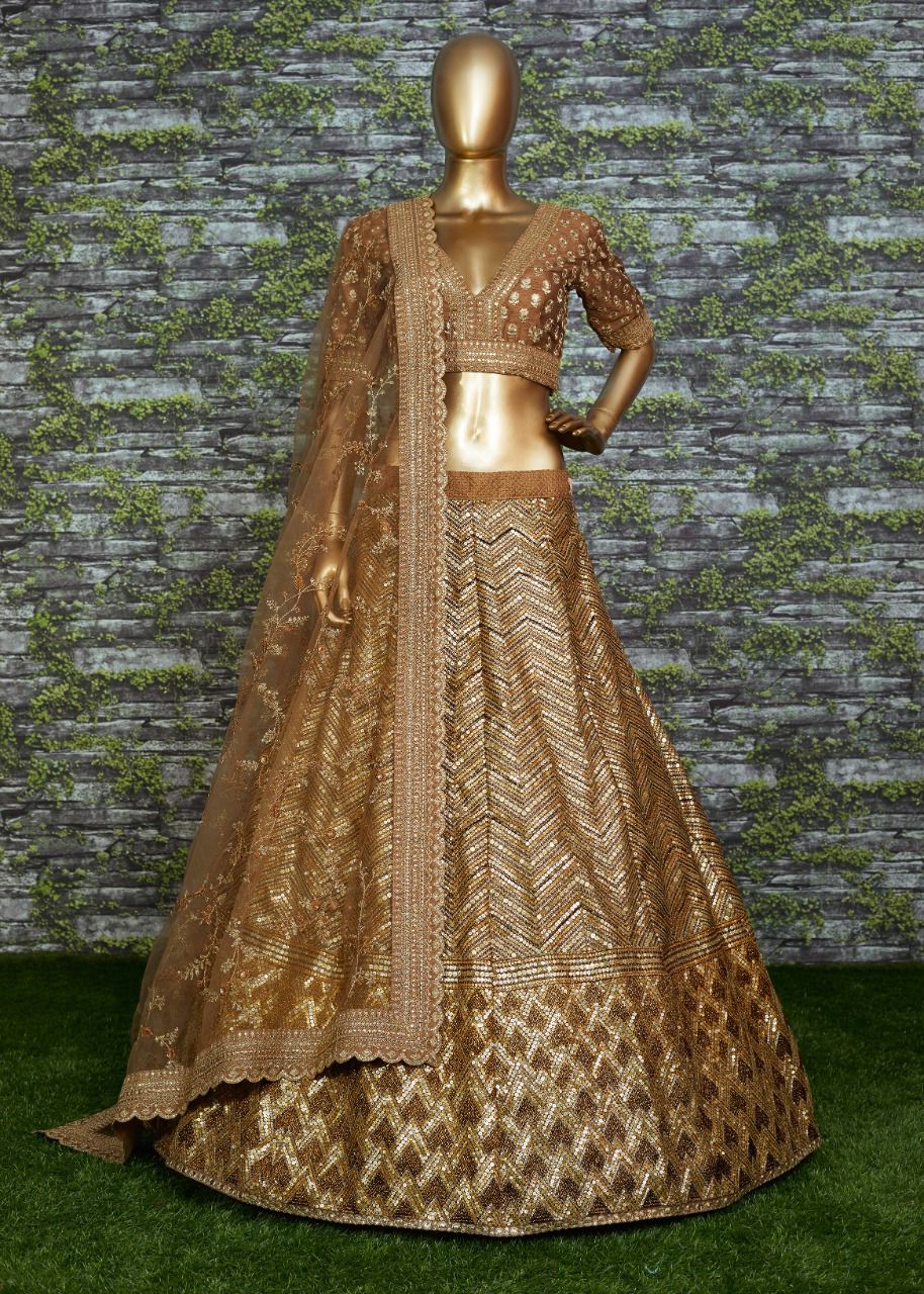 Golden PartyWear/Bridal Brown Lehenga