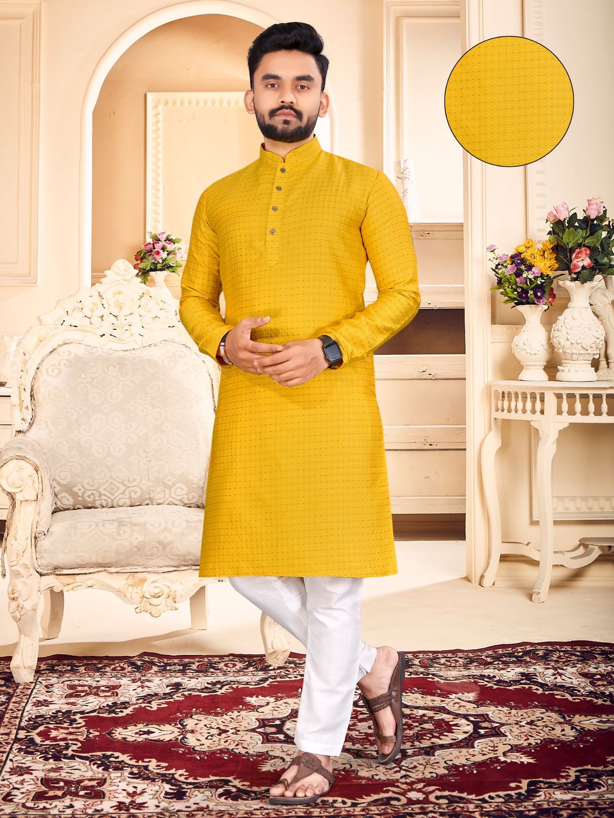 Mens Jacquard Silk Kurta Pajama Set
