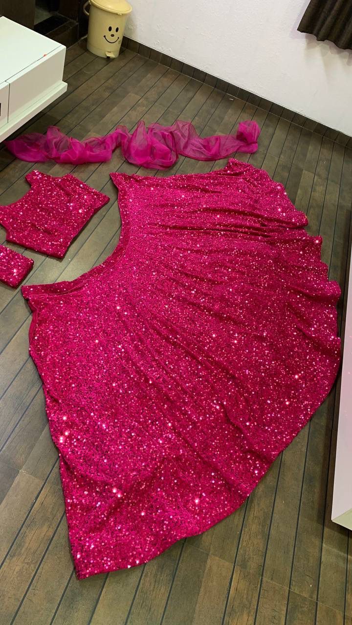 Dark Pink Velvet Sequence Lehenga