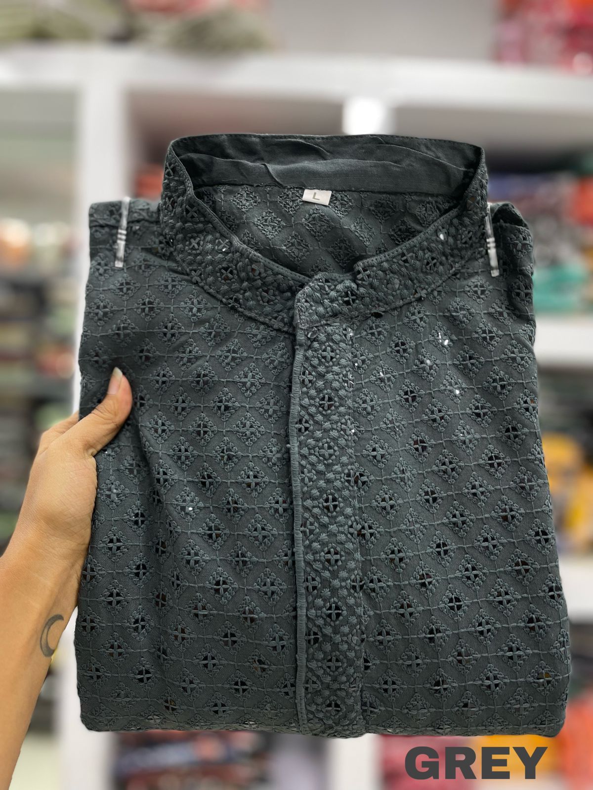 Mens Chikan Work Kurta Pajama Set