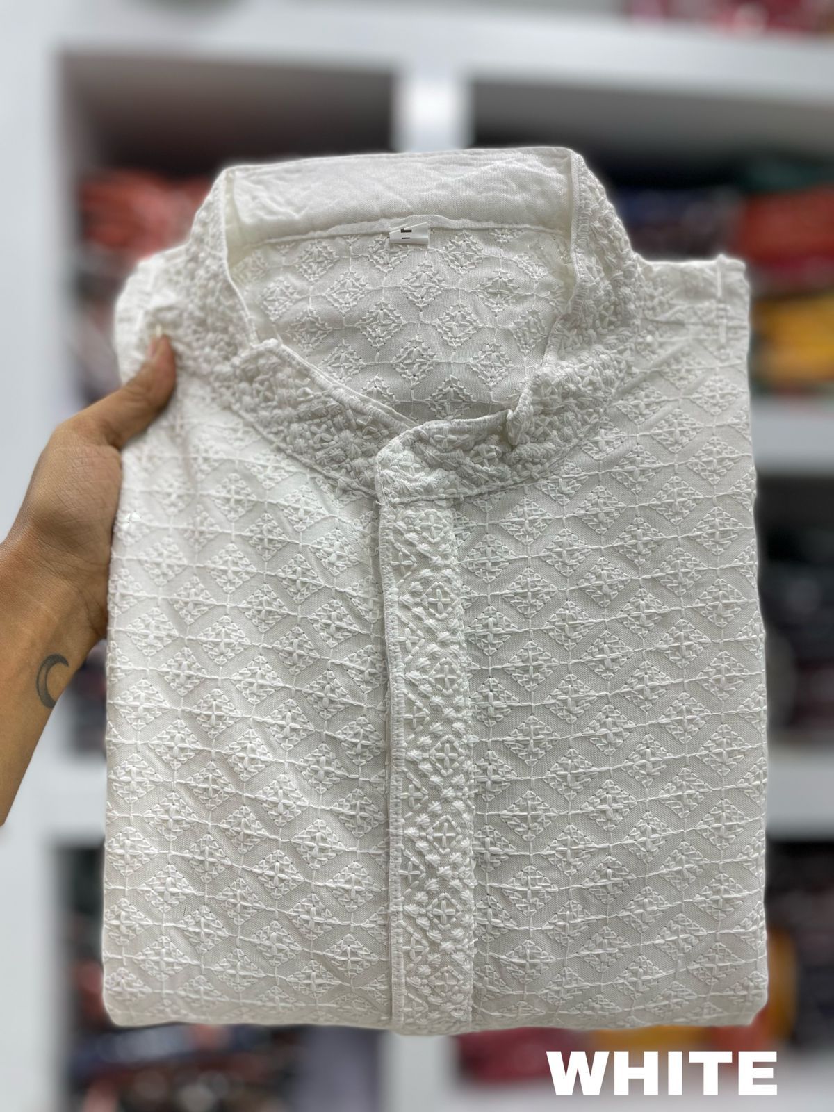 Mens Chikan Work Kurta Pajama Set
