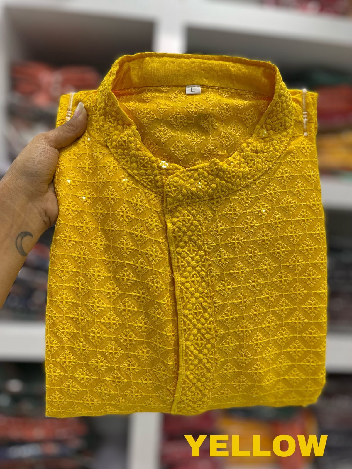 Mens Chikan Work Kurta Pajama Set