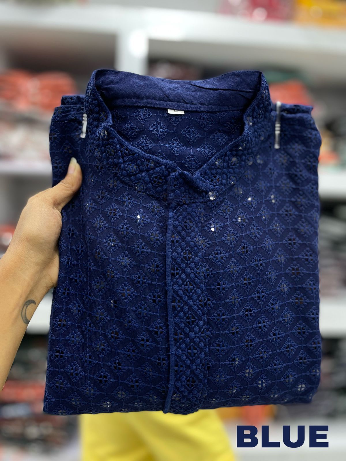 Mens Chikan Work Kurta Pajama Set