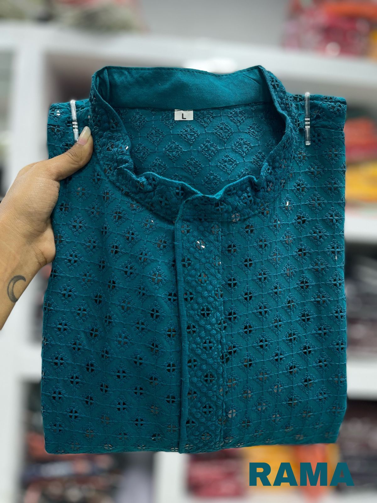 Mens Chikan Work Kurta Pajama Set