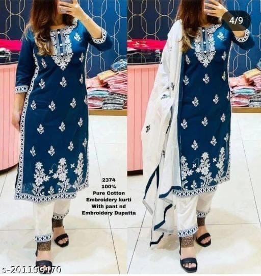 Cotton Emroidery Kurti with Pant & Duppata