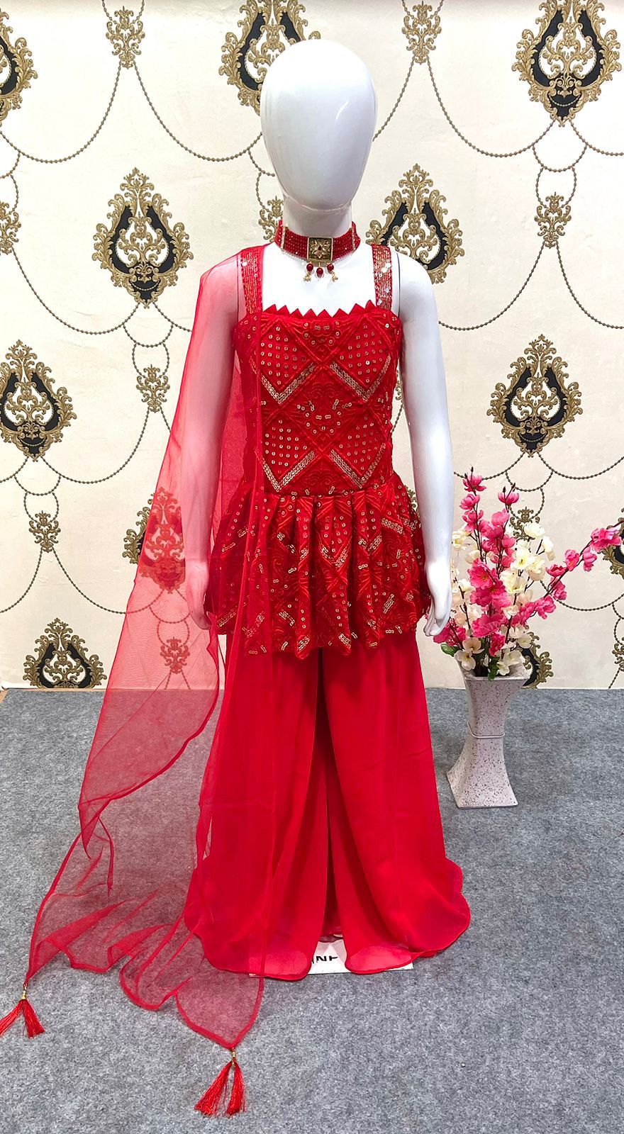 Girls Red Sharara Suit