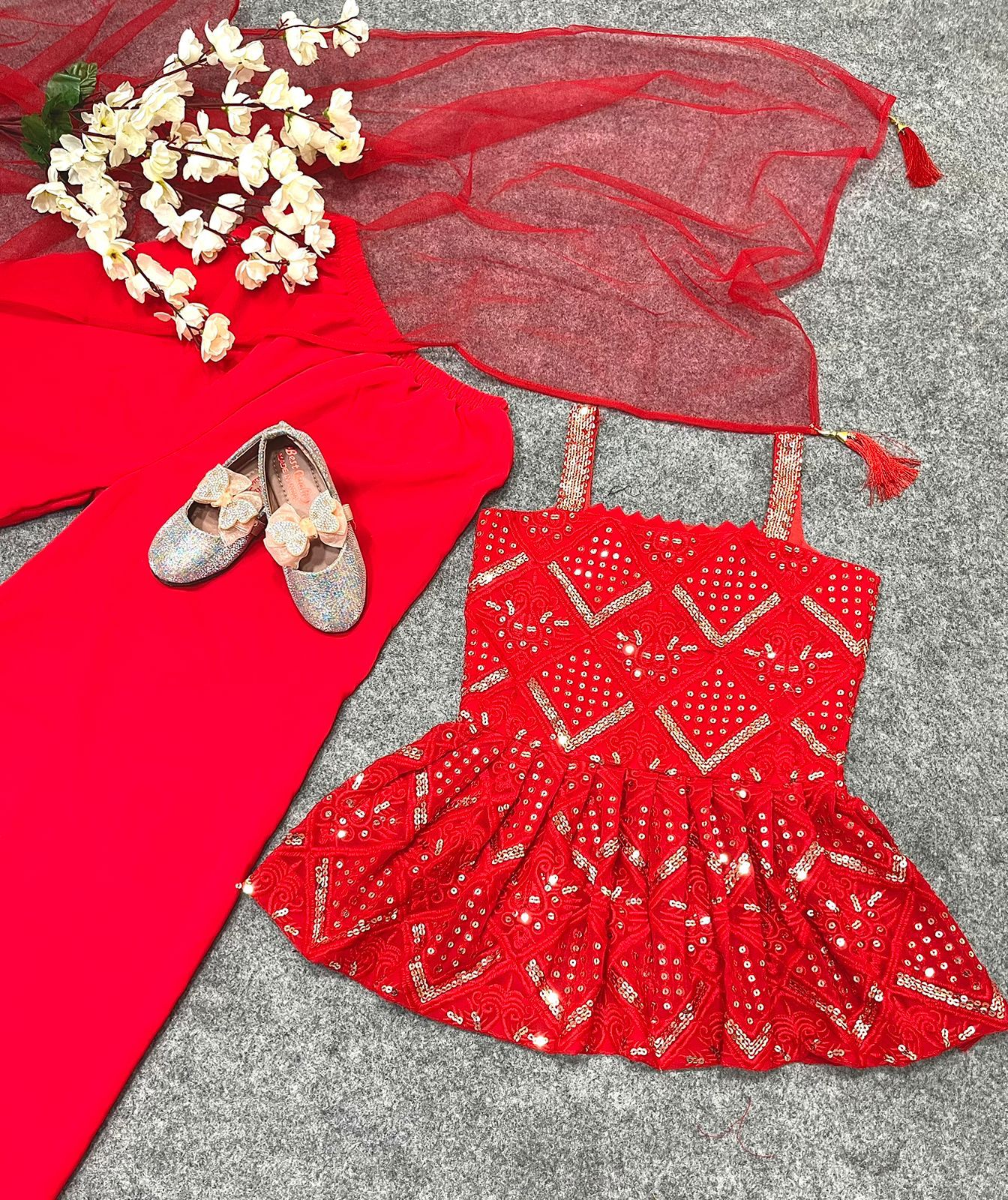 Girls Red Sharara Suit