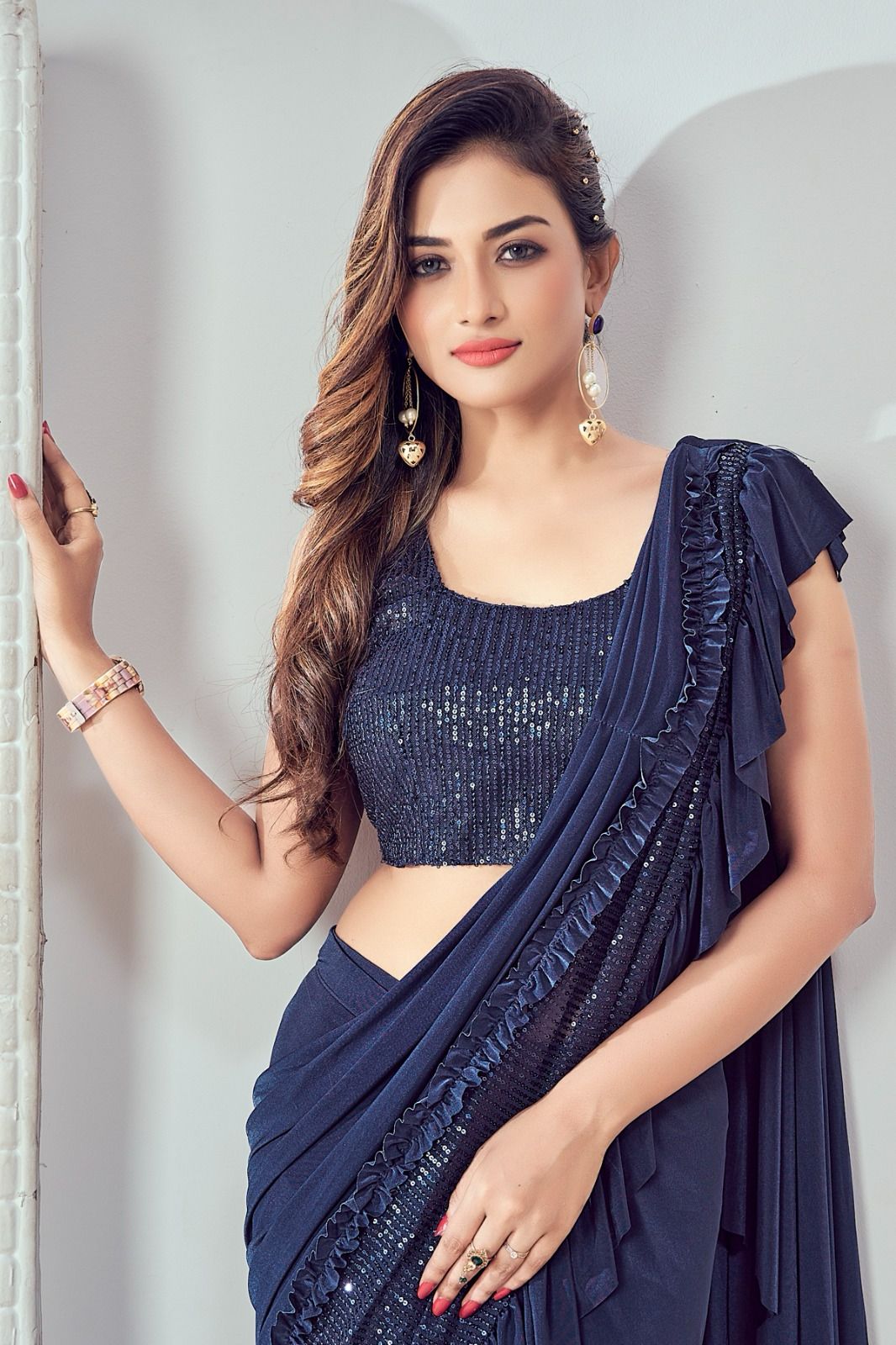 Blue Ready to Wear Lycra Saree