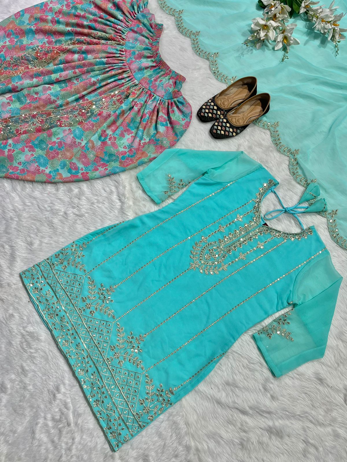 Blue Designer Work Dhoti Salwar Suit