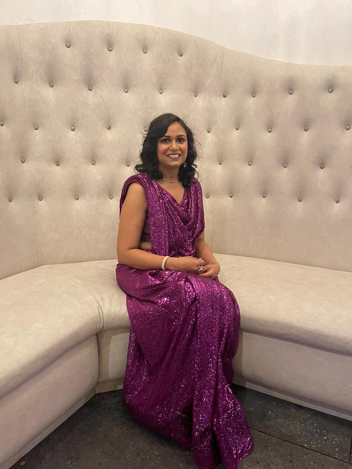 Wine Sequins Saree with Blouse Piece