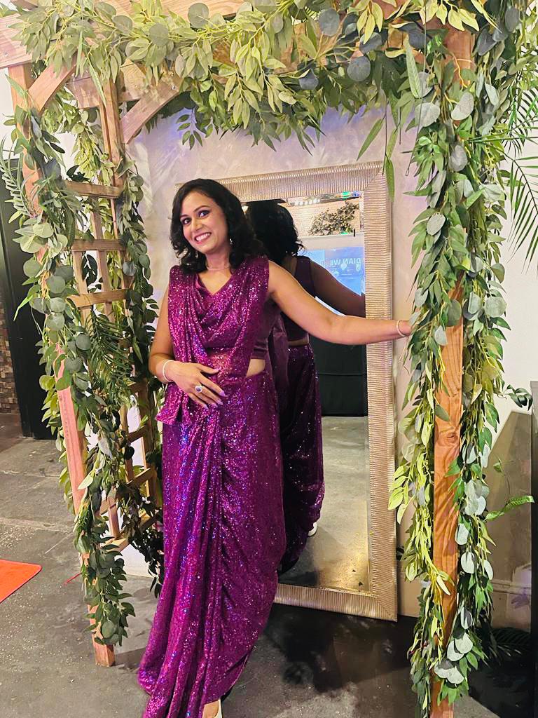 Wine Sequins Saree with Blouse Piece