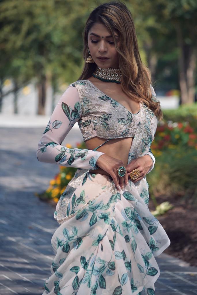 (Preorder) Ruffled Ready to Wear Saree with Stitched Blouse