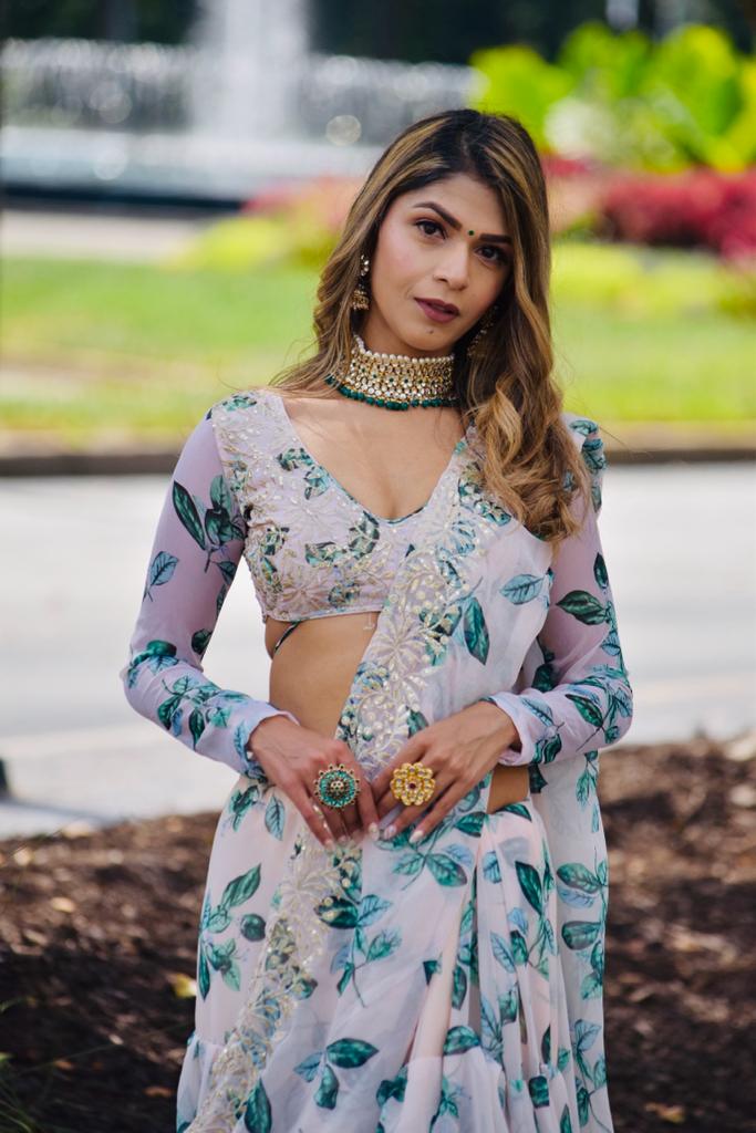 (Preorder) Ruffled Ready to Wear Saree with Stitched Blouse