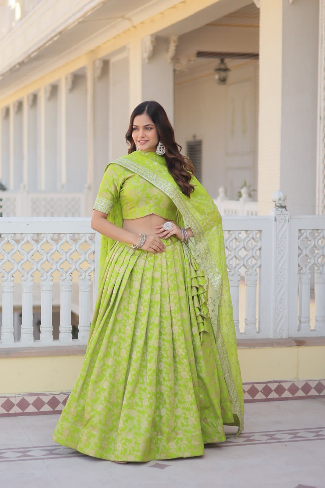 Lime Green Pure Viscose Lehenga