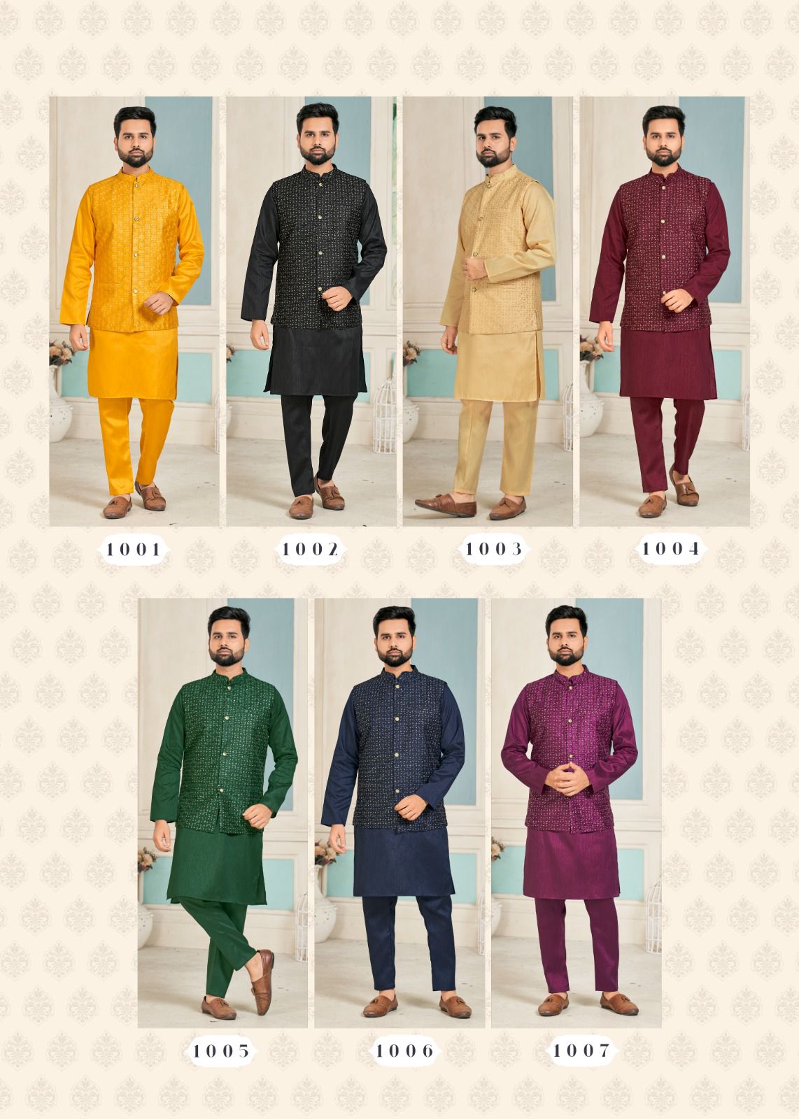 Mens BangaloriSilk Kurta Pajama Set with Vest