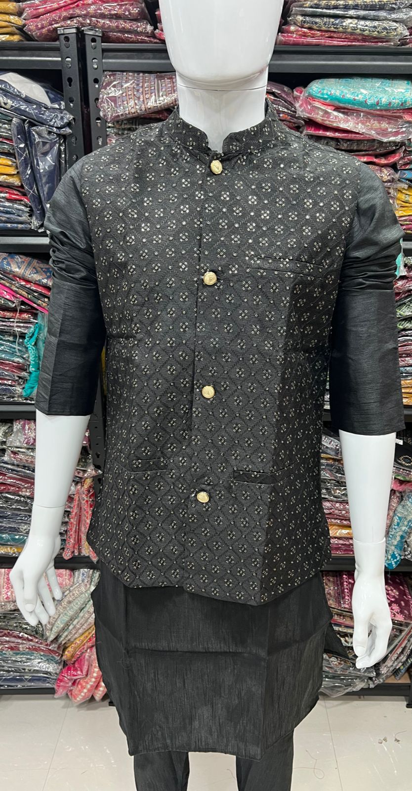 Mens BangaloriSilk Kurta Pajama Set with Vest