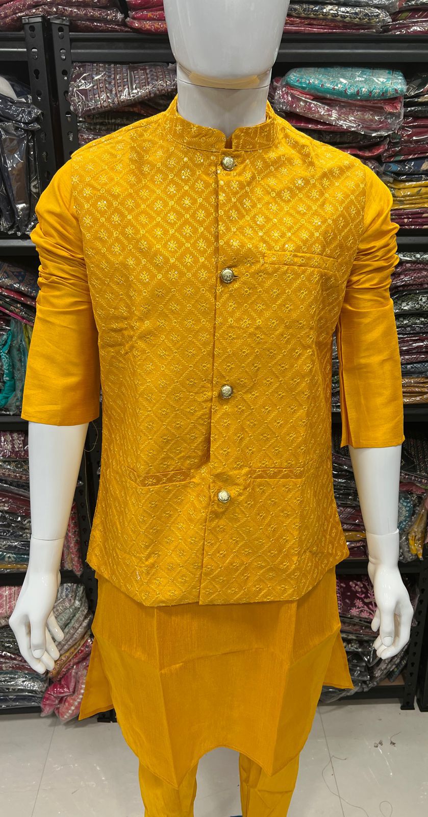 Mens BangaloriSilk Kurta Pajama Set with Vest