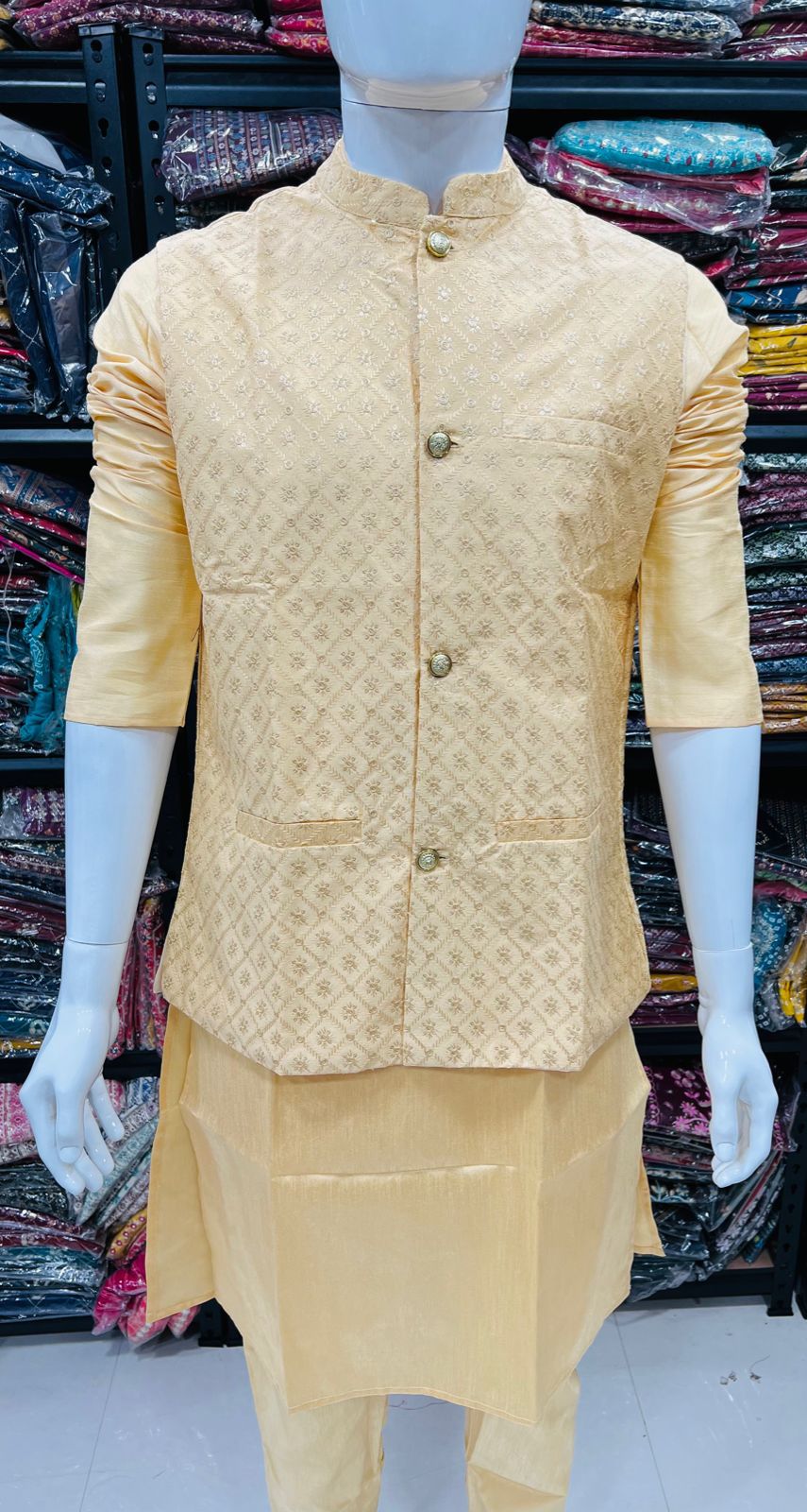 Mens BangaloriSilk Kurta Pajama Set with Vest