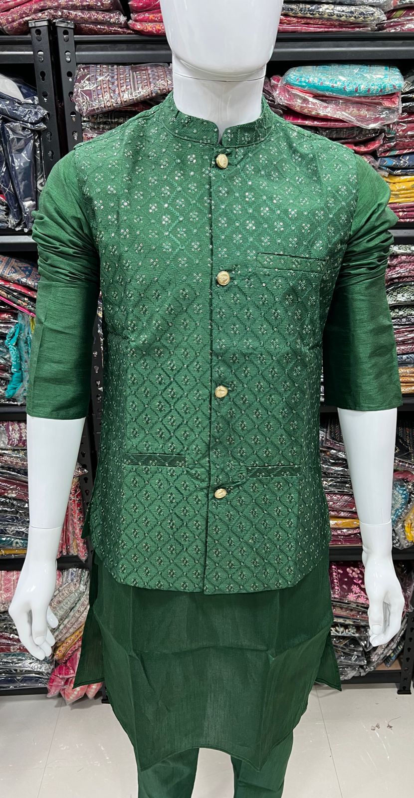 Mens BangaloriSilk Kurta Pajama Set with Vest