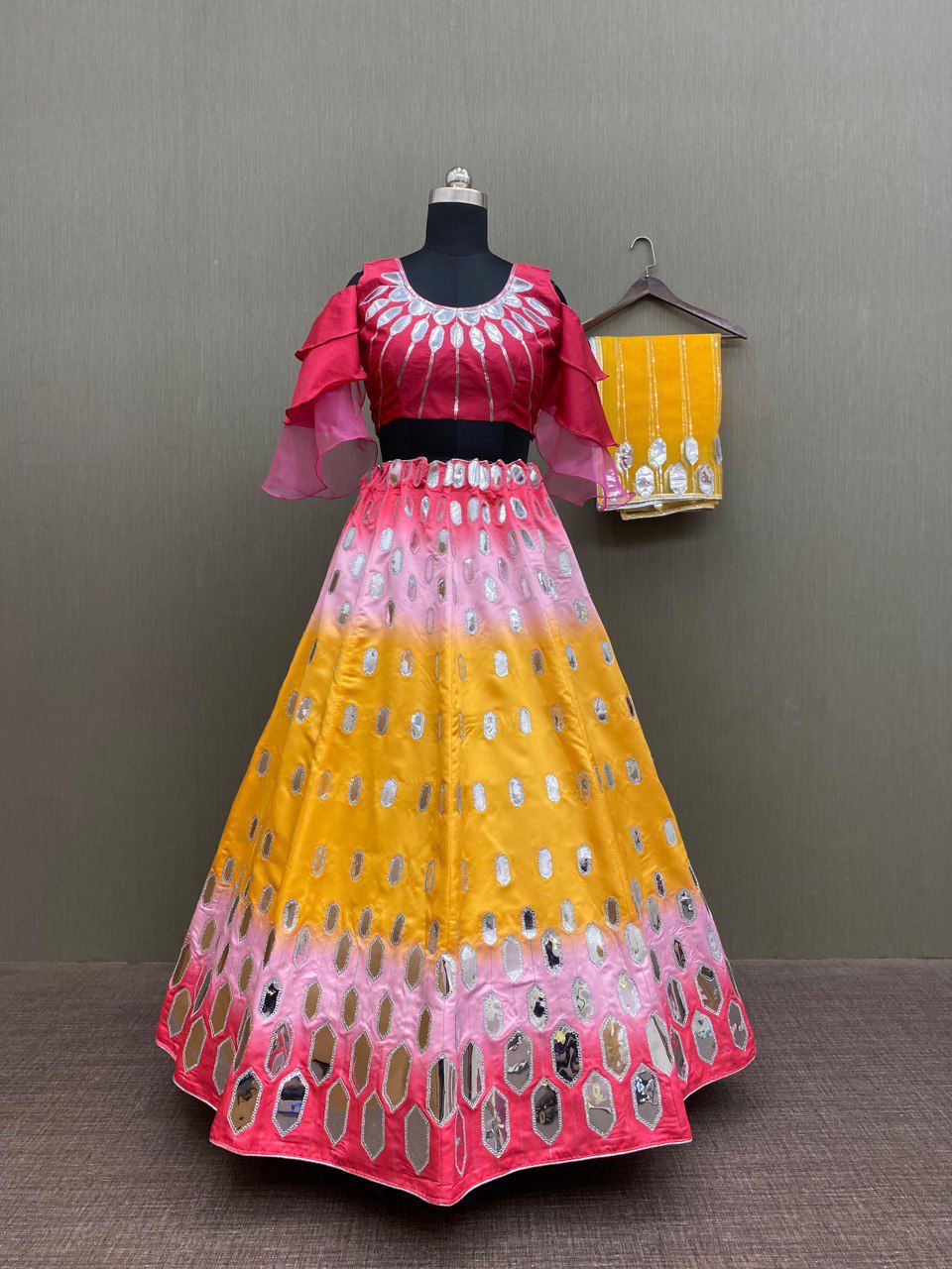 Multi Color Paper Foil work designer Lehenga