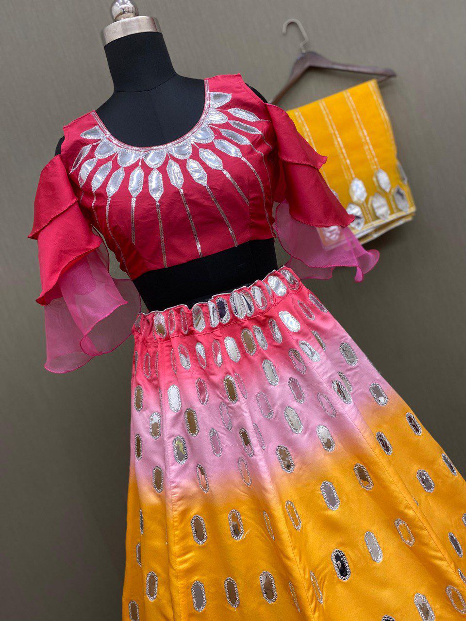 Multi Color Paper Foil work designer Lehenga