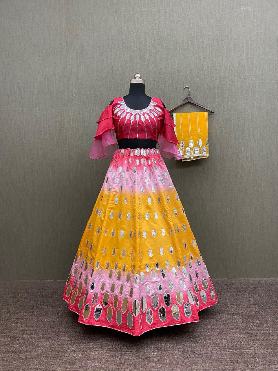 Multi Color Paper Foil work designer Lehenga
