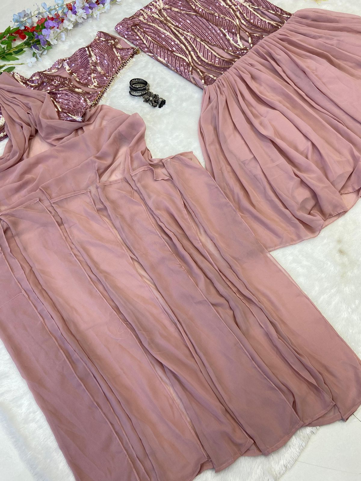 Indowestern Crop Top with Fish Cut Skirt