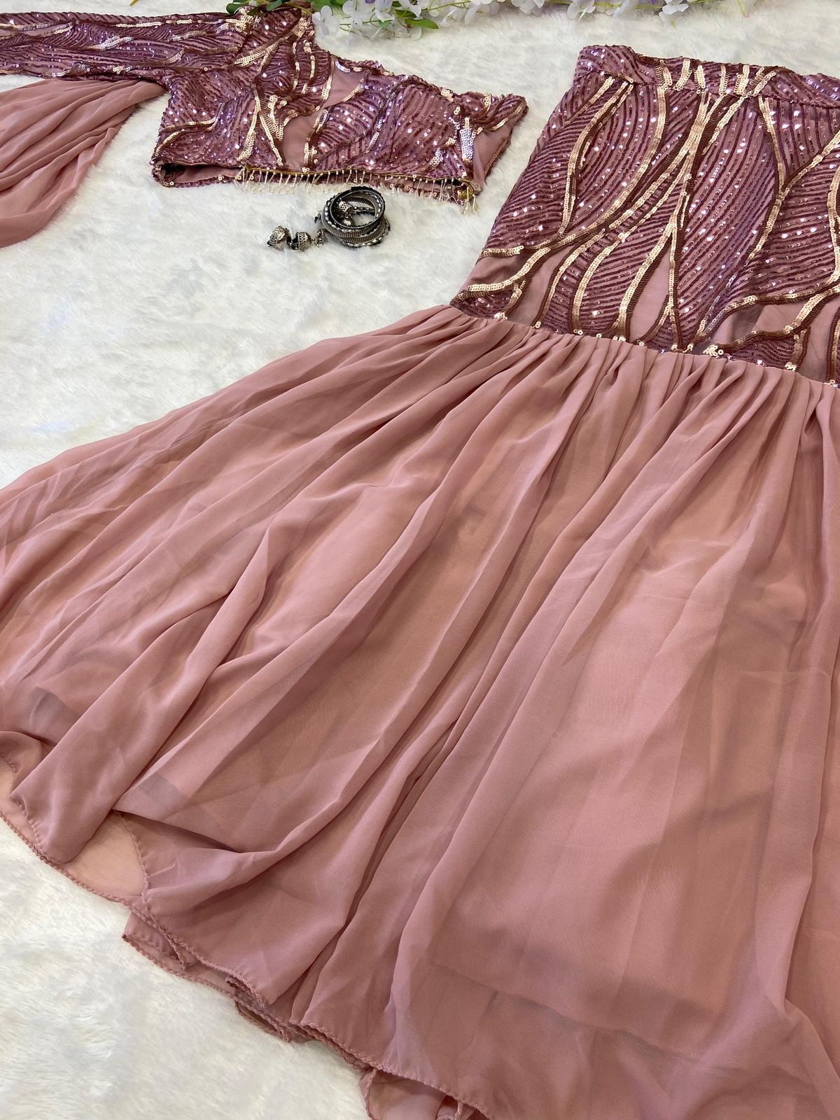 Indowestern Crop Top with Fish Cut Skirt