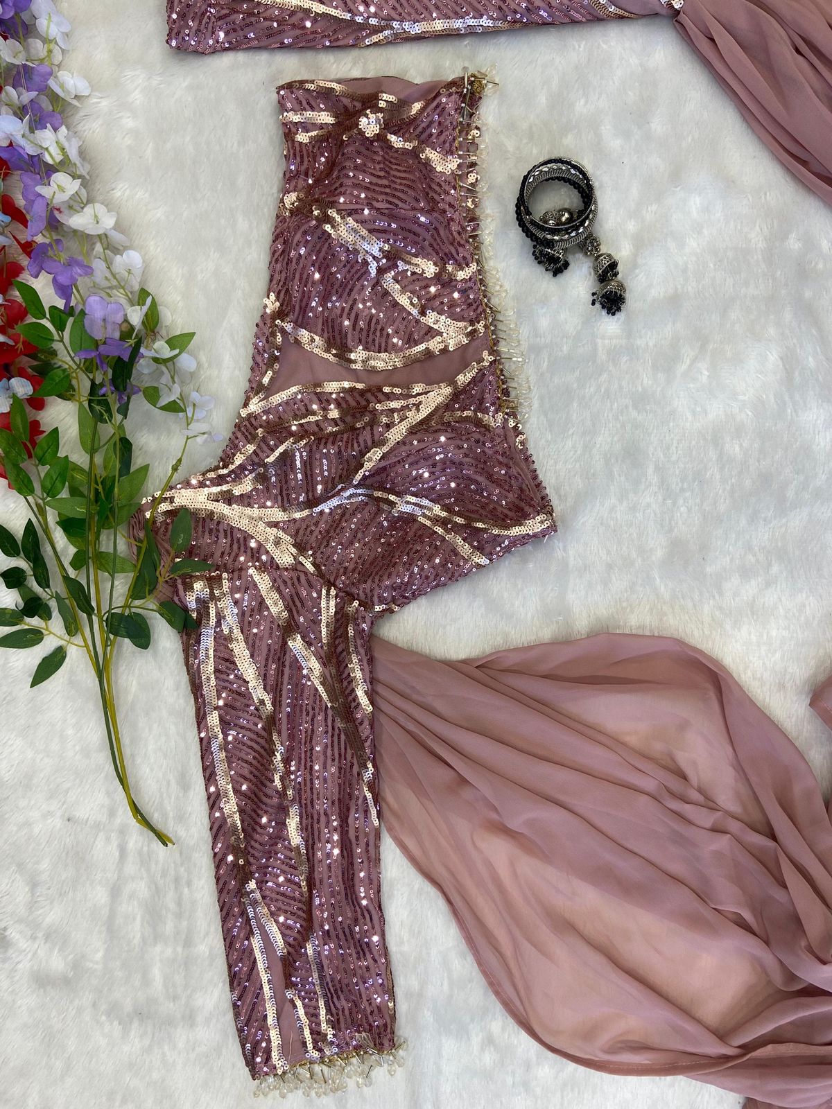 Indowestern Crop Top with Fish Cut Skirt