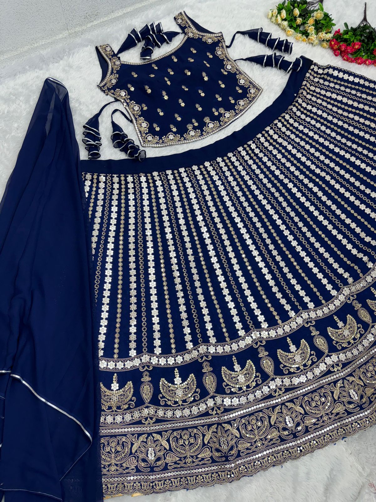 Blue Embroidery Lehenga with Backless Choli