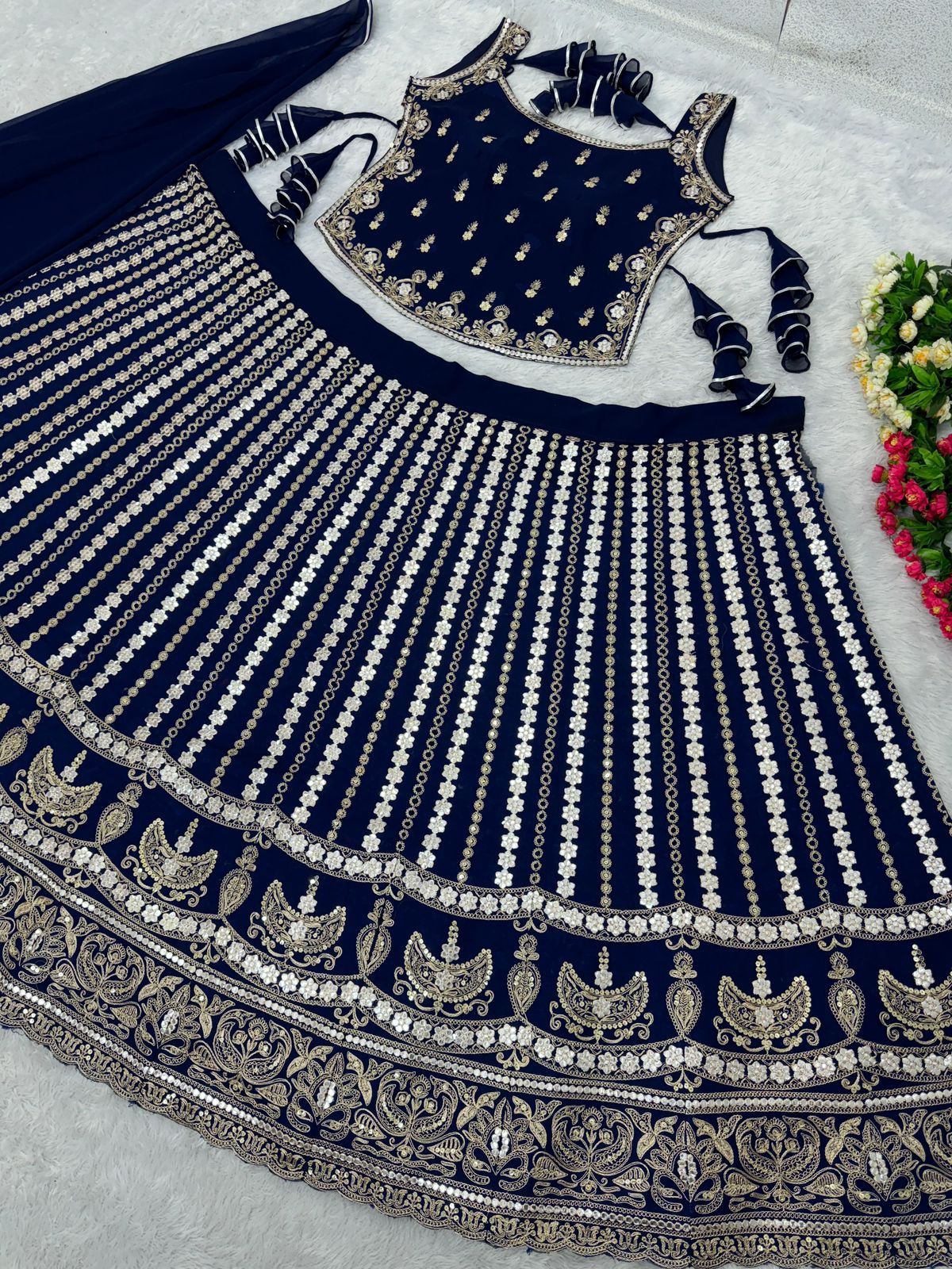 Blue Embroidery Lehenga with Backless Choli