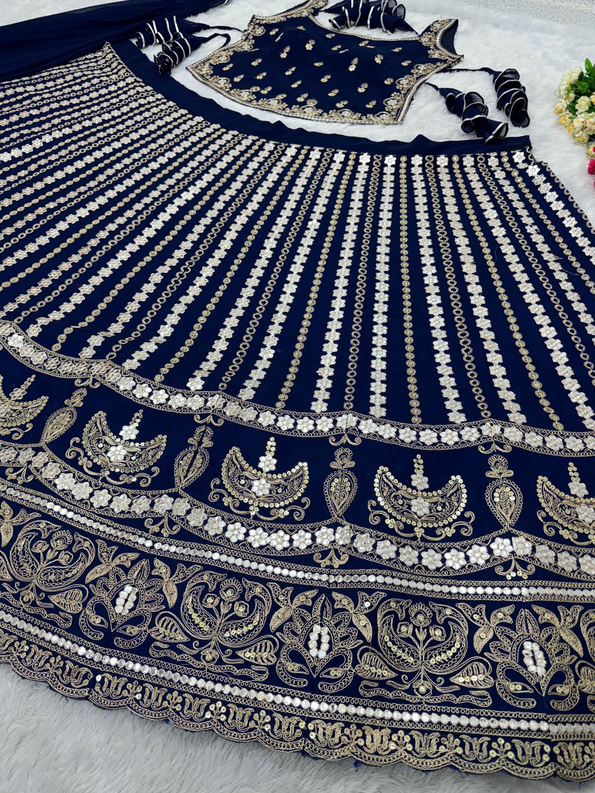 Blue Embroidery Lehenga with Backless Choli