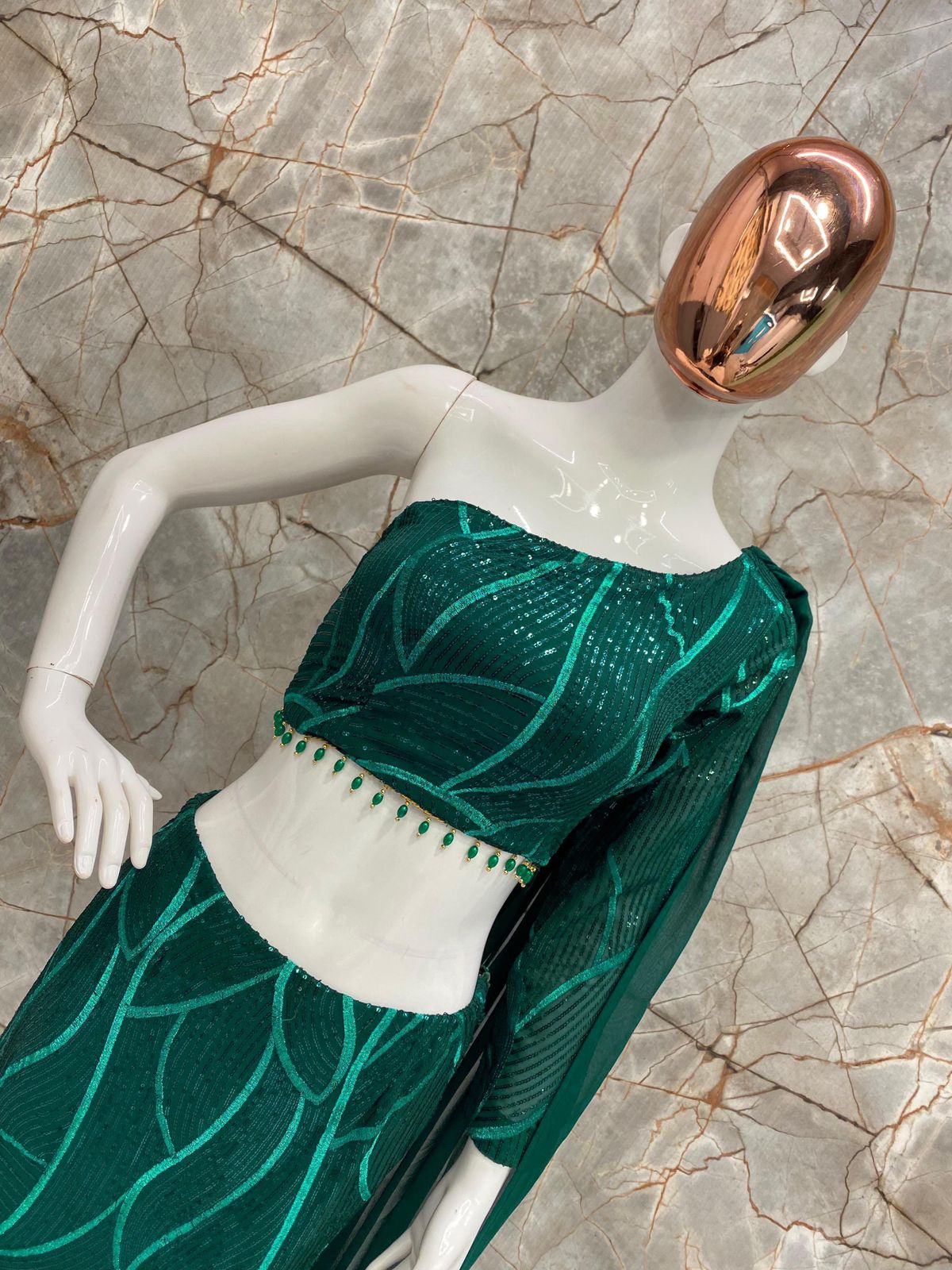 Indowestern Crop Top with Fish Cut Skirt
