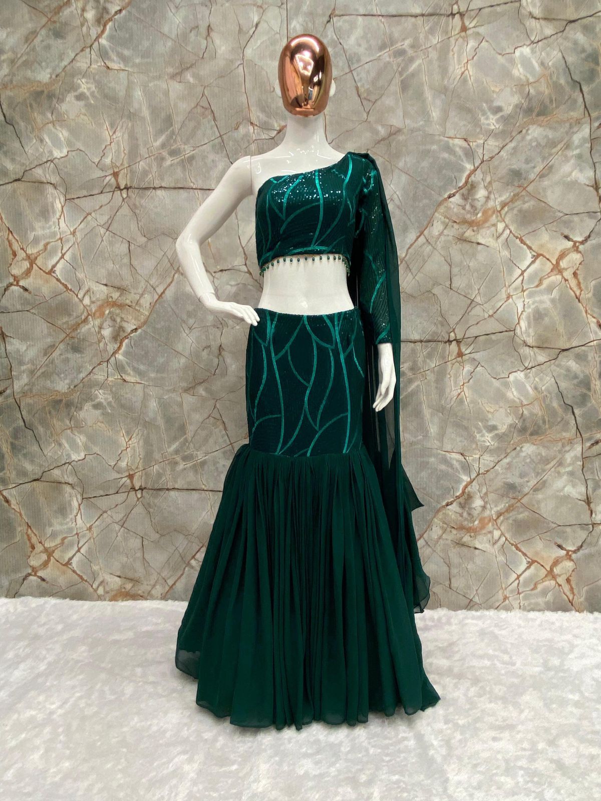 Indowestern Crop Top with Fish Cut Skirt